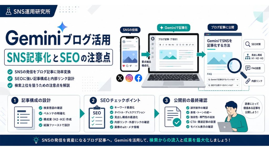 Geminiブログ活用|SNS記事化とSEOの注意点
