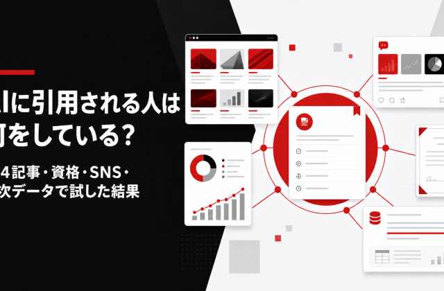 記事、SNS、資格、一次データを結びAI引用の条件を検証する図